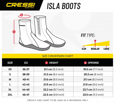 cressi isla dive boots size chart